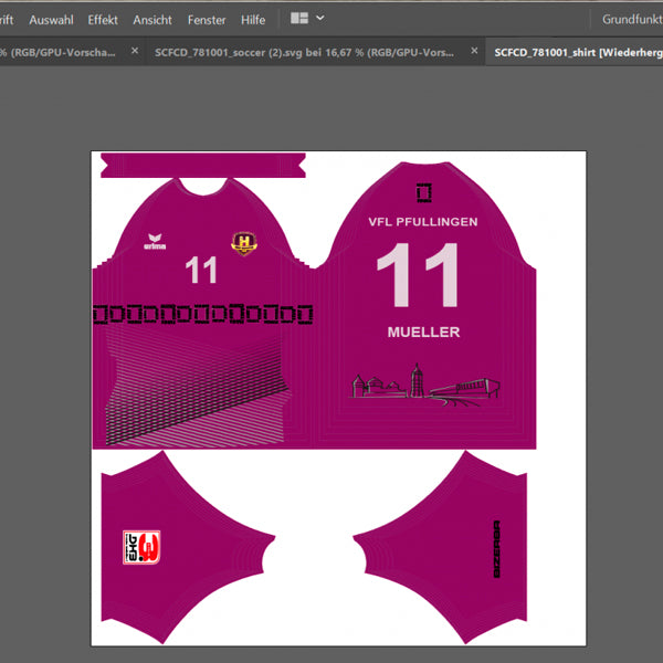 Sublimoidun pelipaidan suunnittelua.