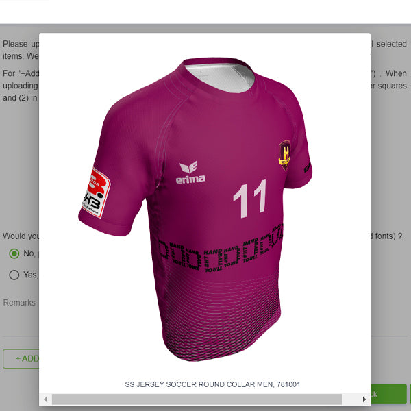 Mallikuva sublimoidusta pelipaidasta.