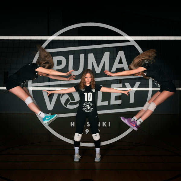 Seurakuvauksen esittelykuva jossa kolme lentopalloilijaa.